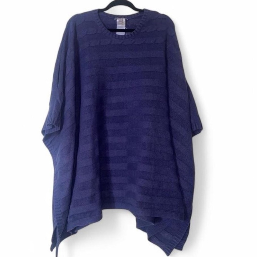Comfy Deep Blue Oversize Textured Tunic Sweater Poncho Cozy Warm Lisa Rinna